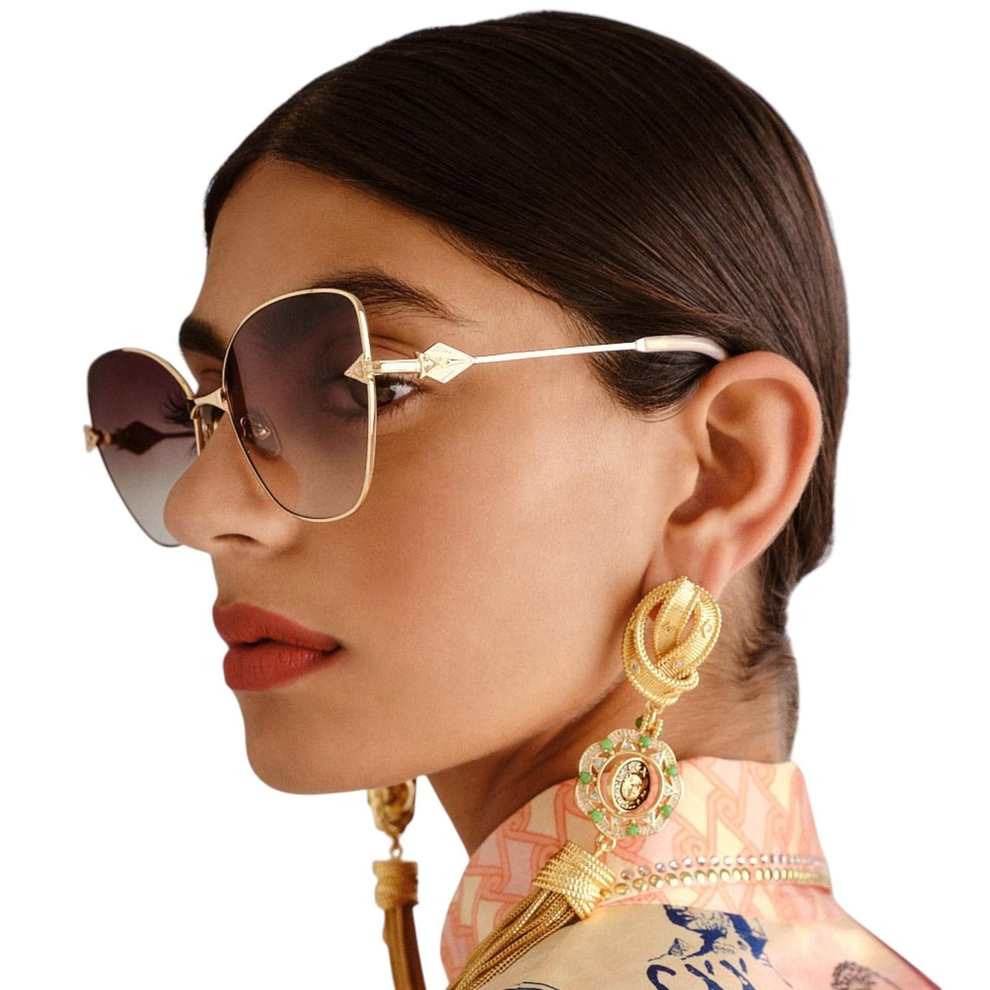 Camilla Desert Reign Sunglasses | Gold/Blush Marble, Grey Gradient Lens, Metal