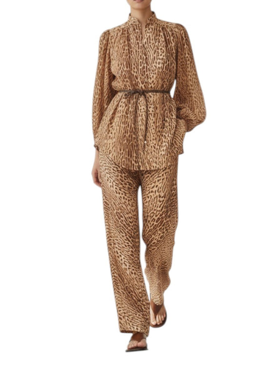 Zimmermann Cascadian Bias Pant | Leopard Print, Elastic Waist, Wide Leg, Linen