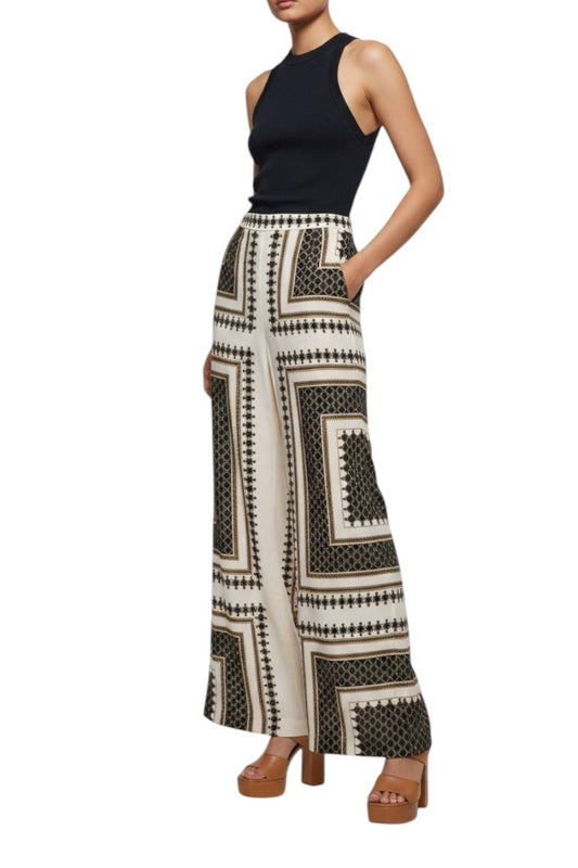 Zimmermann Flare Pant | Black Geometric Print, Silk, High Waisted, Lightweight