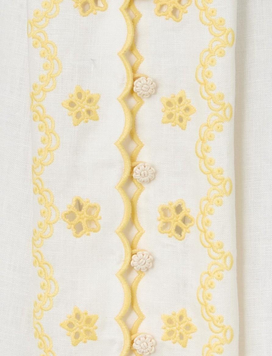 Zimmermann Lucky Embroidered Midi Dress | White/Yellow, Belt, Collar, Linen