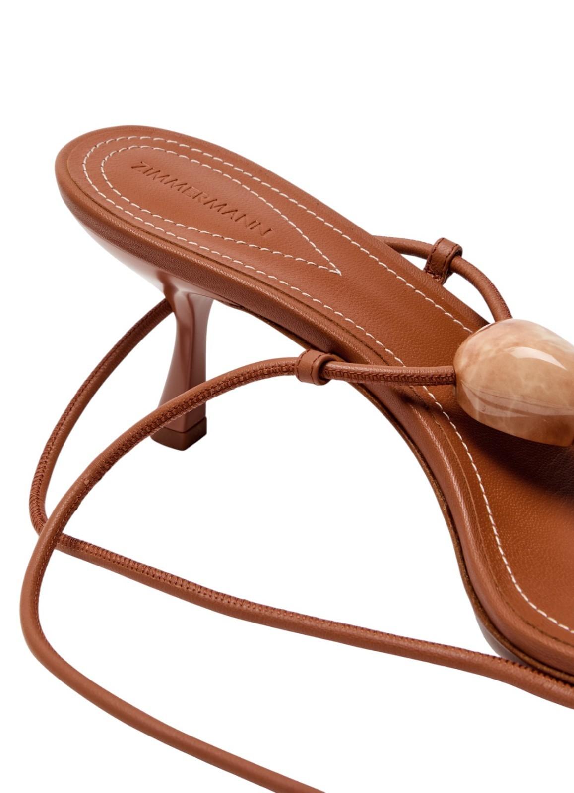 Zimmermann Gleam Sandal 65|Avalon/Tan/Brown, Strappy Tie, Heel, Stiletto, Pebble