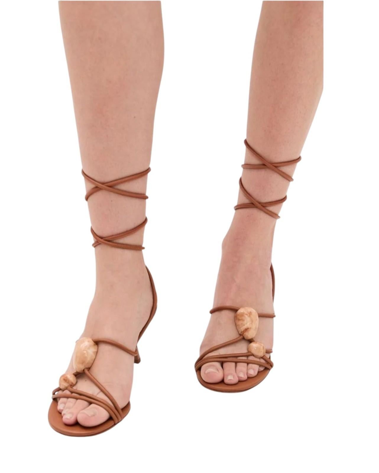 Zimmermann Gleam Sandal 65|Avalon/Tan/Brown, Strappy Tie, Heel, Stiletto, Pebble