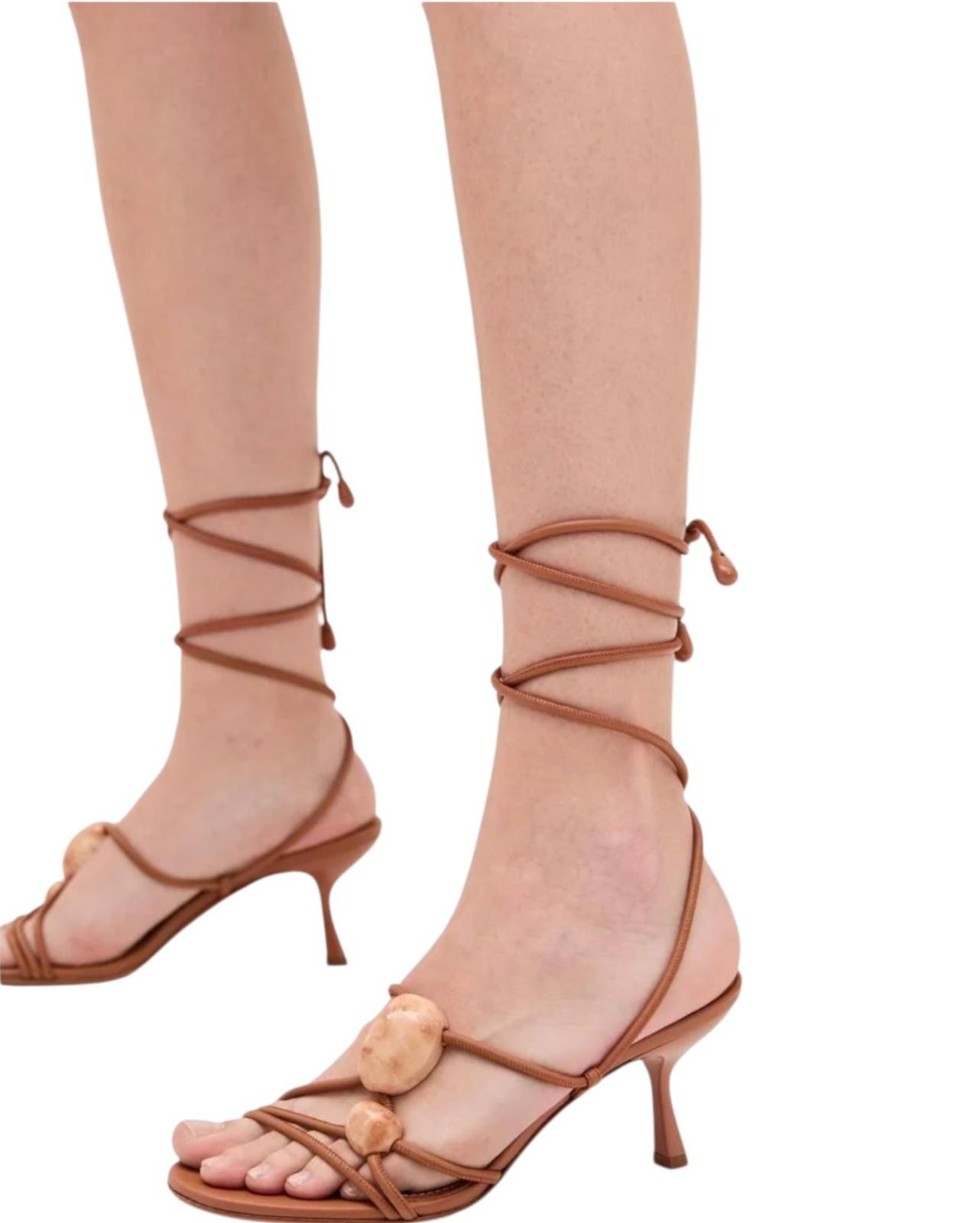 Zimmermann Gleam Sandal 65|Avalon/Tan/Brown, Strappy Tie, Heel, Stiletto, Pebble