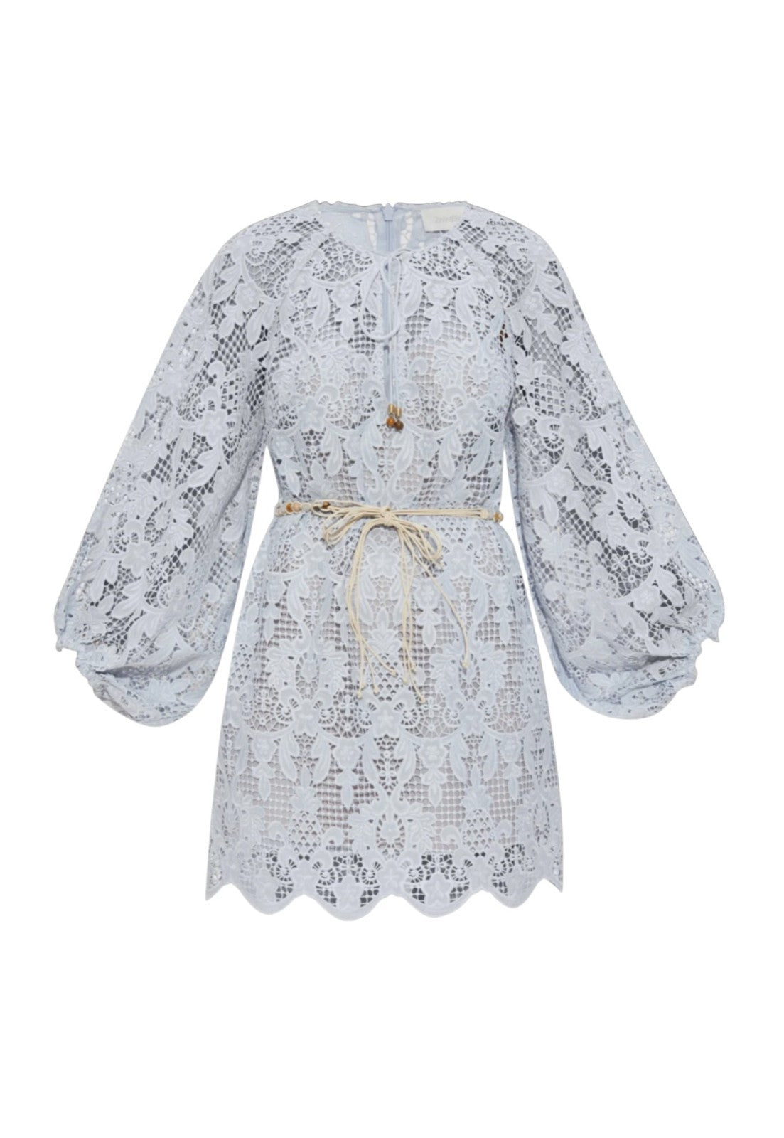 Zimmermann Coco Lace Tunic Dress | Powder Blue, Anglaise, Blouson Sleeve, Belt