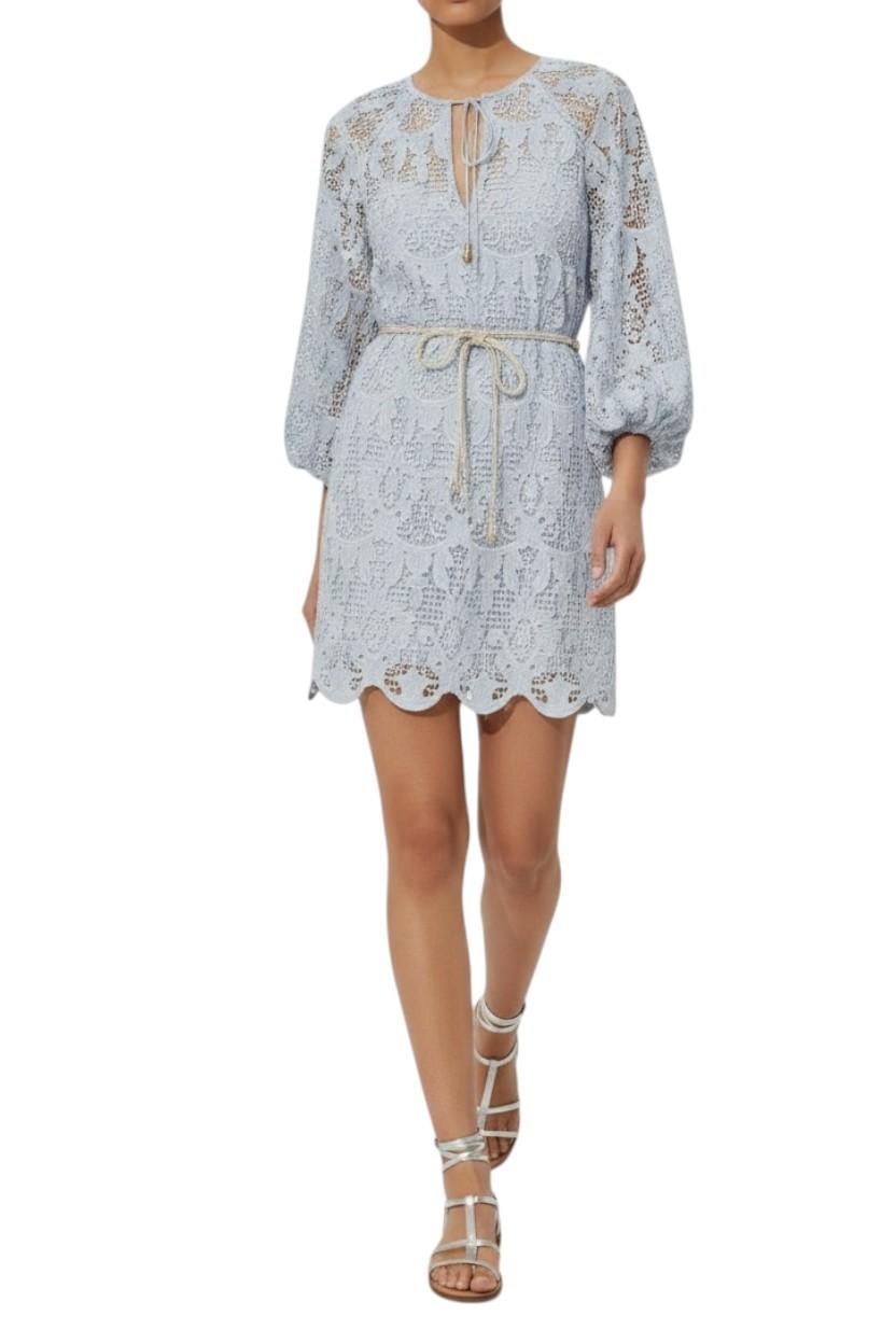 Zimmermann Coco Lace Tunic Dress | Powder Blue, Anglaise, Blouson Sleeve, Belt