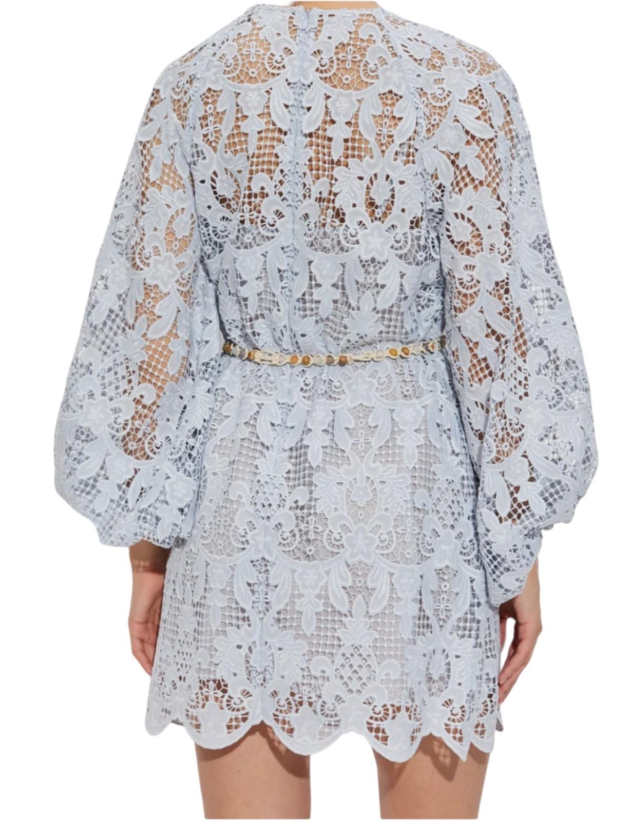 Zimmermann Coco Lace Tunic Dress | Powder Blue, Anglaise, Blouson Sleeve, Belt