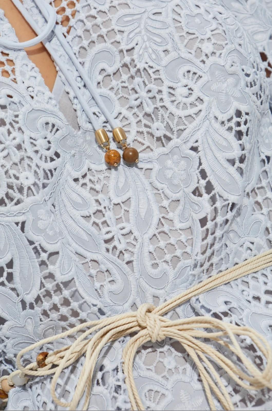 Zimmermann Coco Lace Tunic Dress | Powder Blue, Anglaise, Blouson Sleeve, Belt