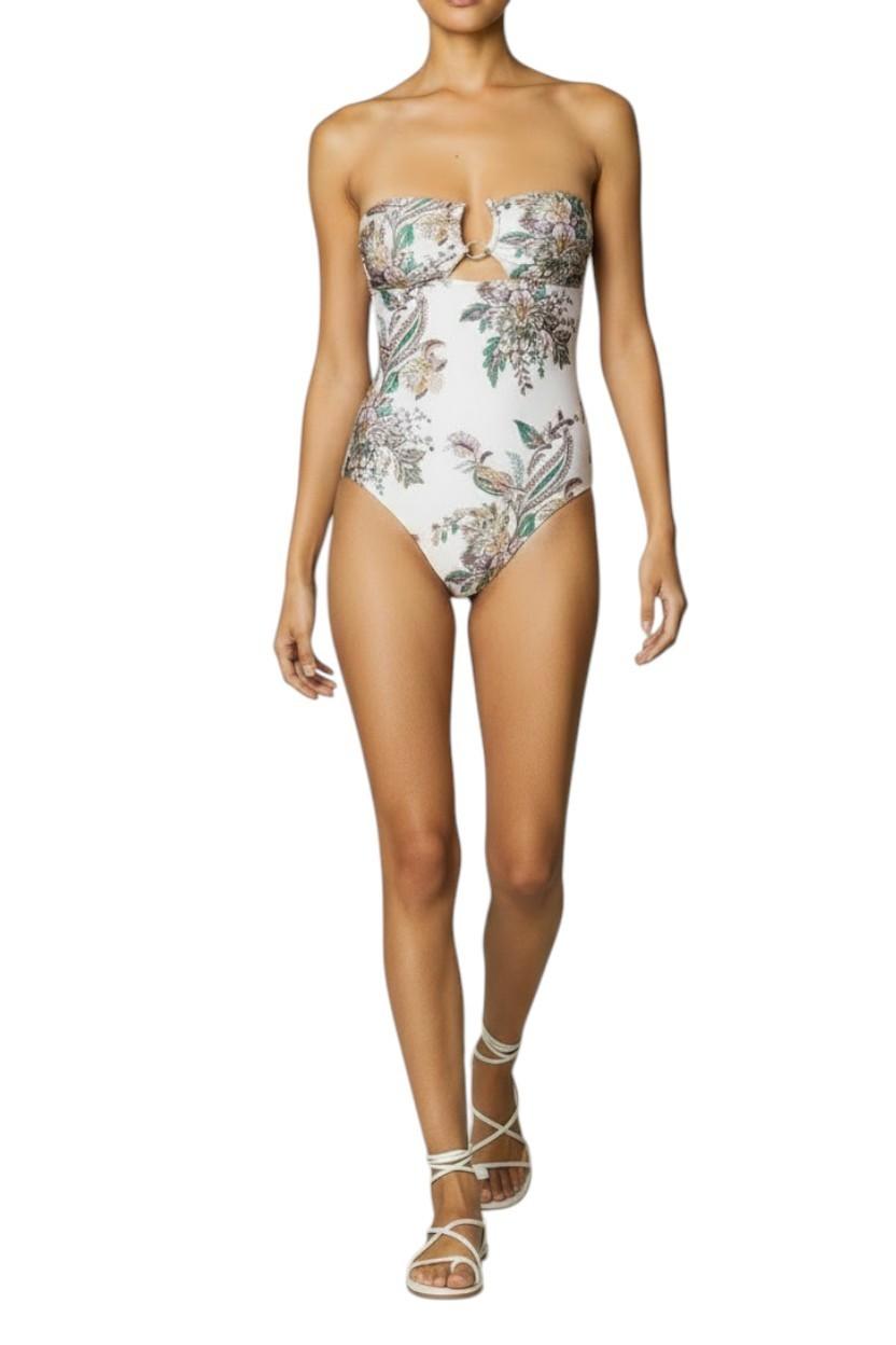 Zimmermann Rhiannon Knot Trim One Piece | White Paisley, Gold, Removable straps