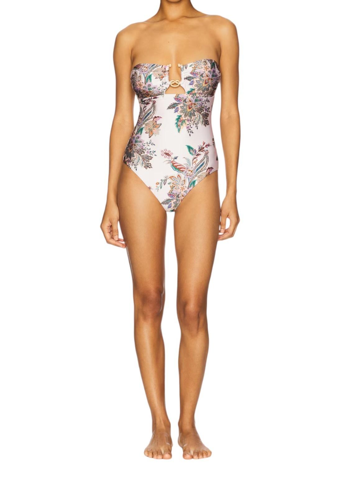 Zimmermann Rhiannon Knot Trim One Piece | White Paisley, Gold, Removable straps