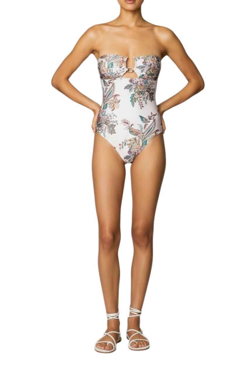 Zimmermann Rhiannon Knot Trim One Piece | White Paisley, Gold, Removable straps
