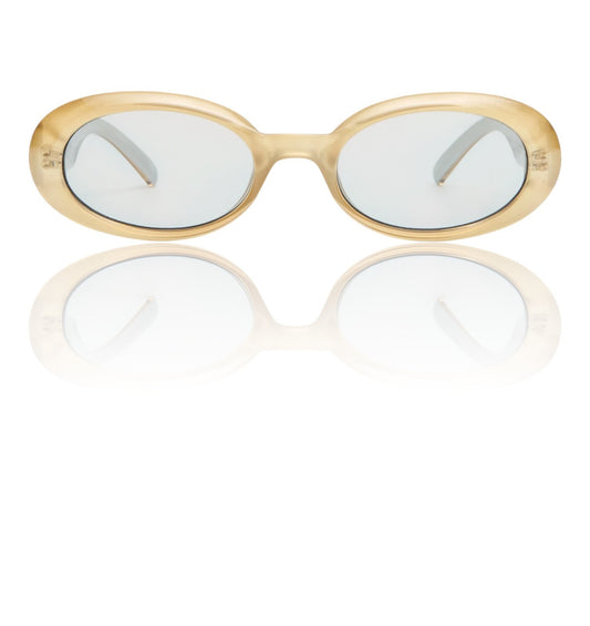 Le Specs Work It Sunglasses | Small Oval, Champagne Pearl, Grey Lenses, Acetate