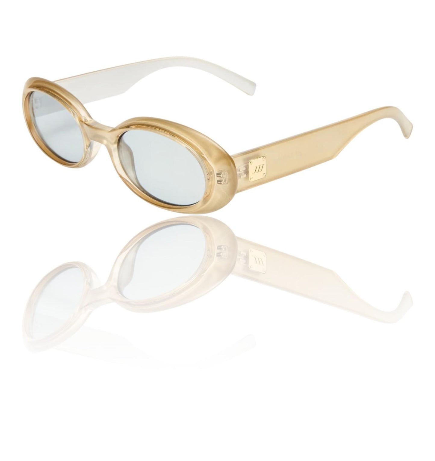 Le Specs Work It Sunglasses | Small Oval, Champagne Pearl, Grey Lenses, Acetate