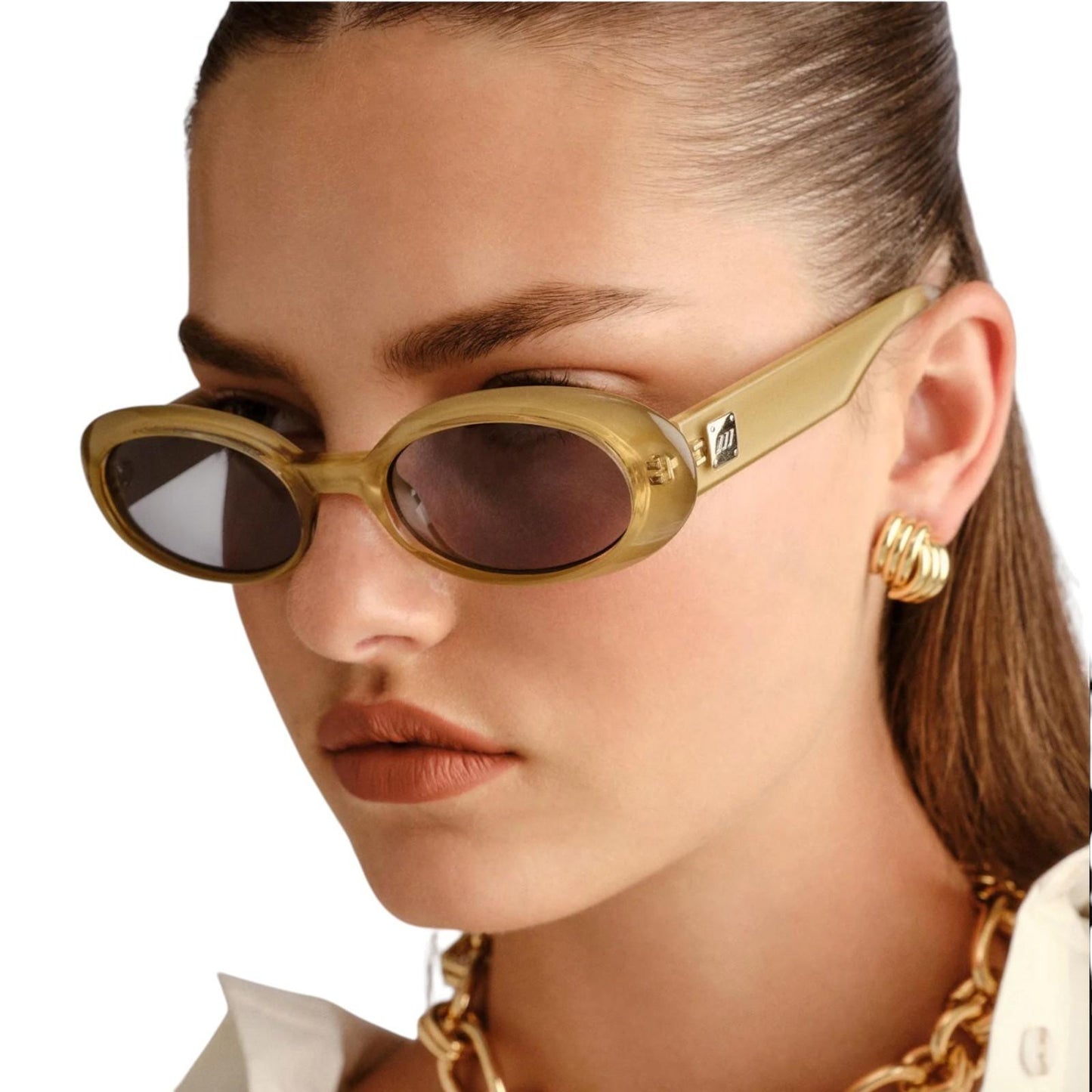 Le Specs Work It Sunglasses | Small Oval, Champagne Pearl, Grey Lenses, Acetate