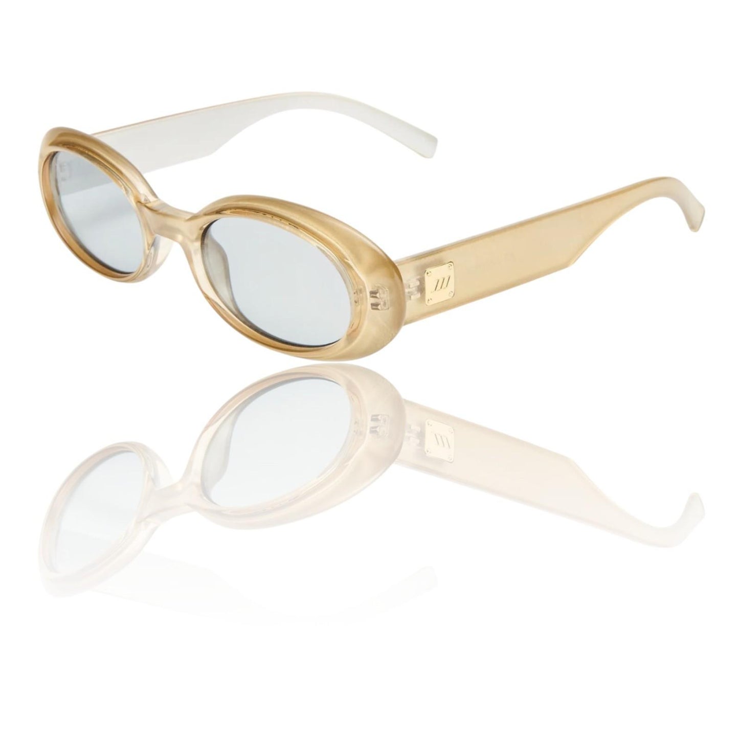 Le Specs Work It Sunglasses | Small Oval, Champagne Pearl, Grey Lenses, Acetate