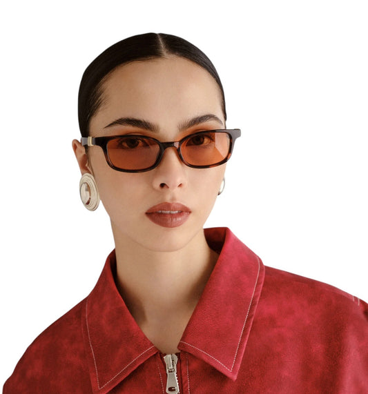 Le Specs Confidential Sunglasses | Dark Tortoise Shell, Small, D-Frame, Tan Lens