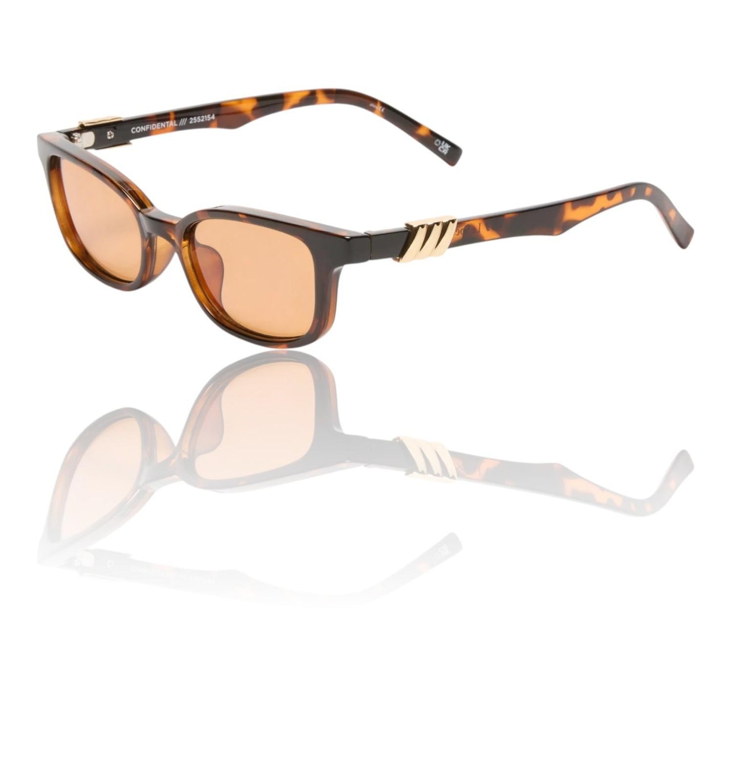 Le Specs Confidential Sunglasses | Dark Tortoise Shell, Small, D-Frame, Tan Lens