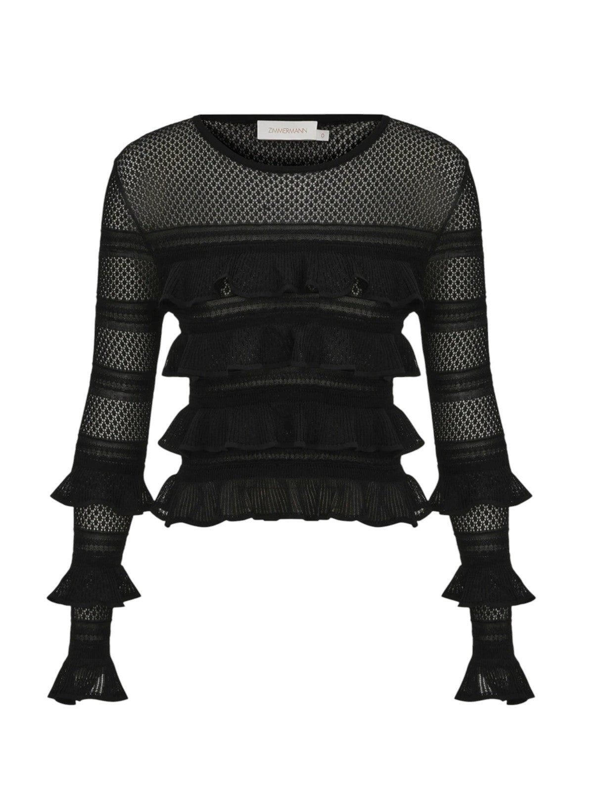 Zimmermann Illustration Frilled Top | Black, Beige, Long Sleeves, Sheer, Ruffles