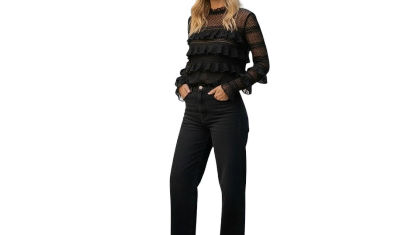Zimmermann Illustration Frilled Top | Black, Beige, Long Sleeves, Sheer, Ruffles