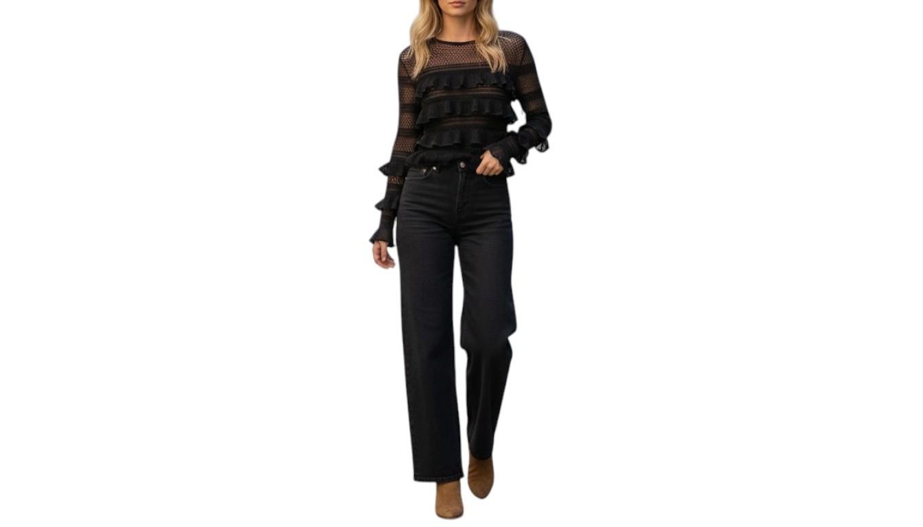 Zimmermann Illustration Frilled Top | Black, Beige, Long Sleeves, Sheer, Ruffles