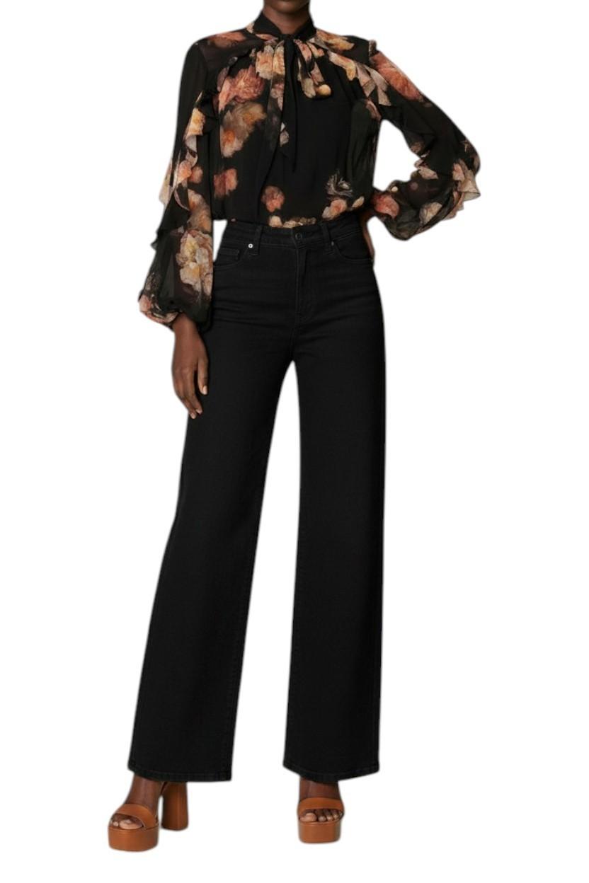 Zimmermann Hypnotic Asymmetric Flutter Blouse | Black Floral Chiffon, Neck Tie