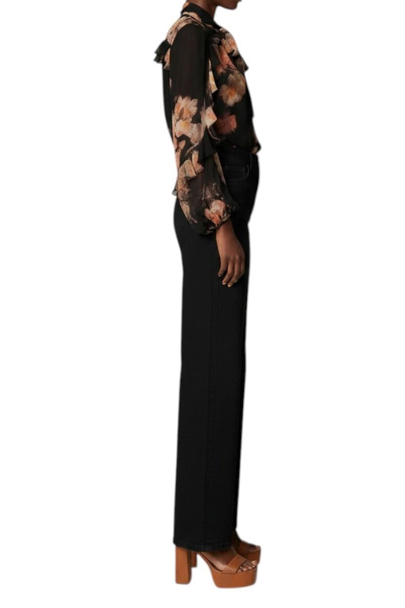 Zimmermann Hypnotic Asymmetric Flutter Blouse | Black Floral Chiffon, Neck Tie