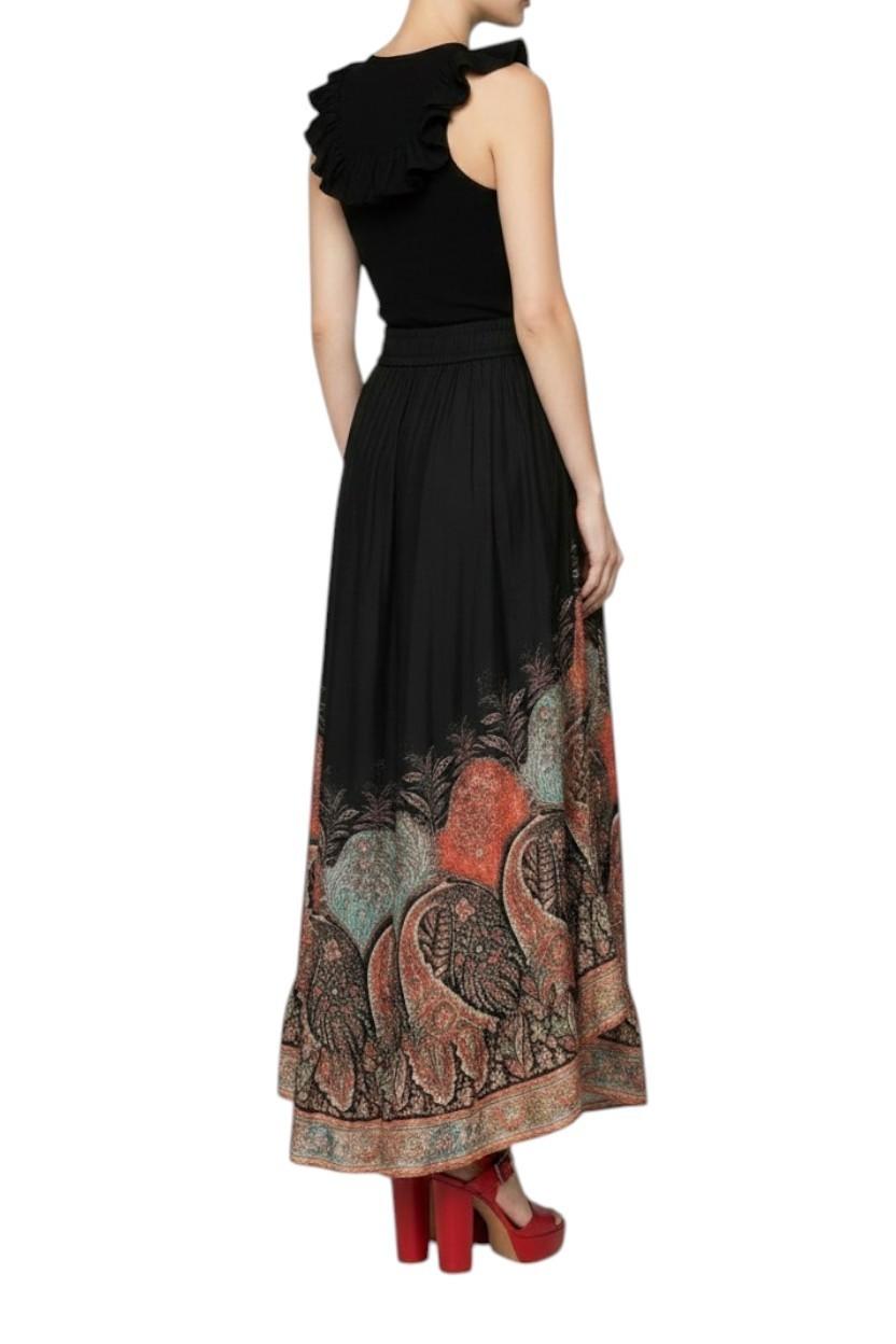 Zimmermann Rhiannon Ruffle Maxi Skirt | Black Paisley, Drawstring Waist, Silk