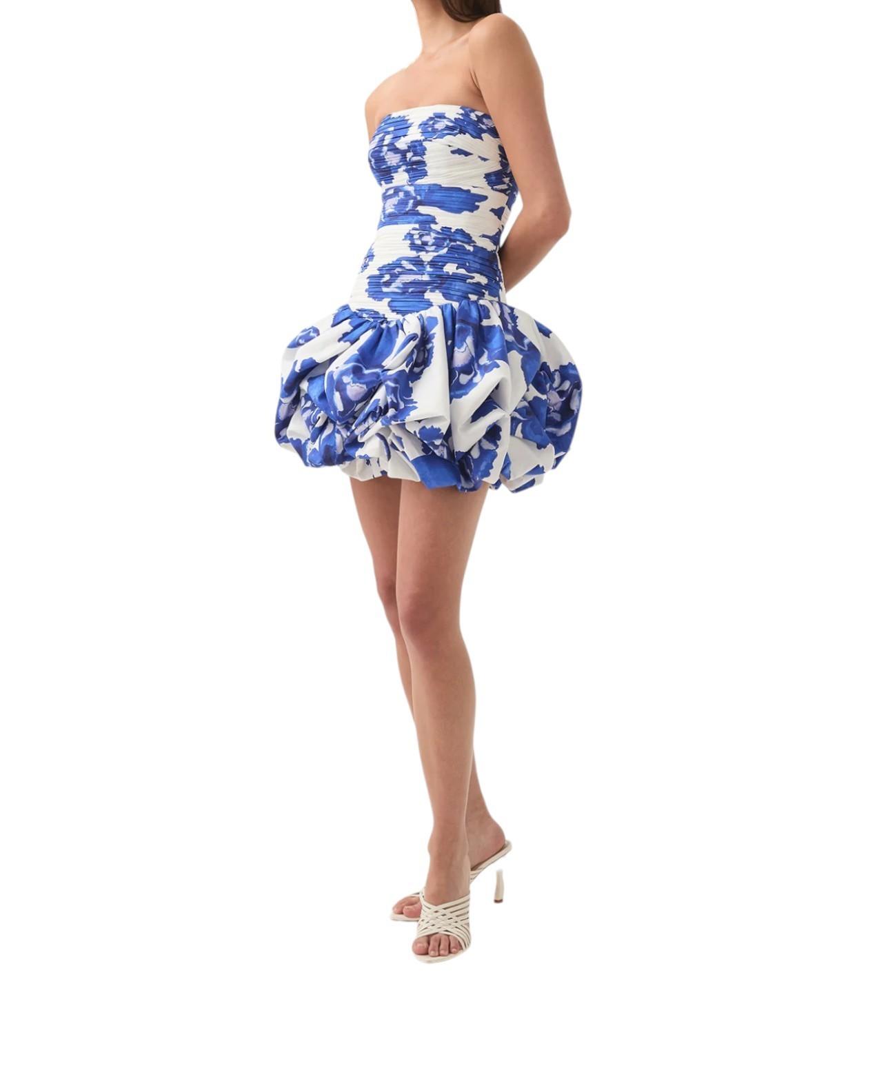 Aje Violette Bubble Hem Mini Dress | Blooming Cobalt Floral, Ruched, Strapless