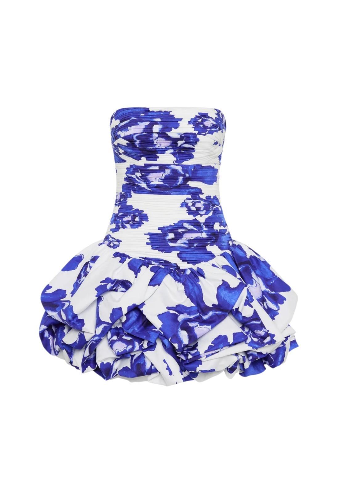 Aje Violette Bubble Hem Mini Dress | Blooming Cobalt Floral, Ruched, Strapless