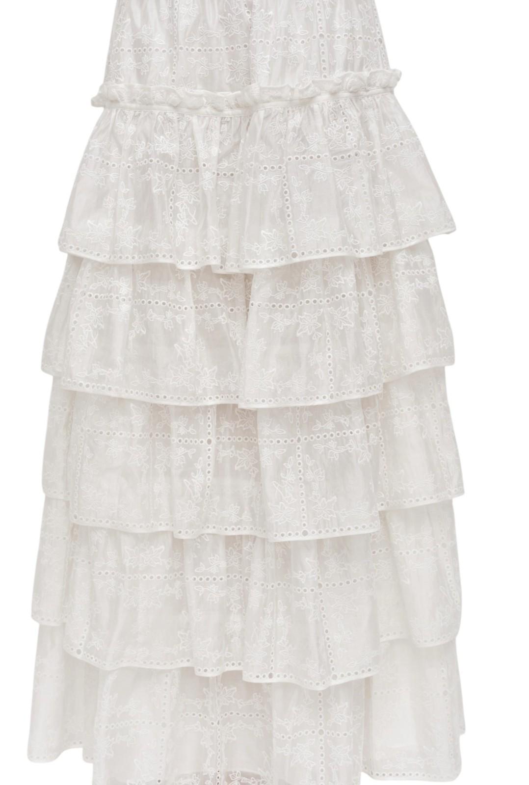 Aje. Merritt Embroidered Midi Skirt | White/Ivory, Anglaise, Tiered, Cotton