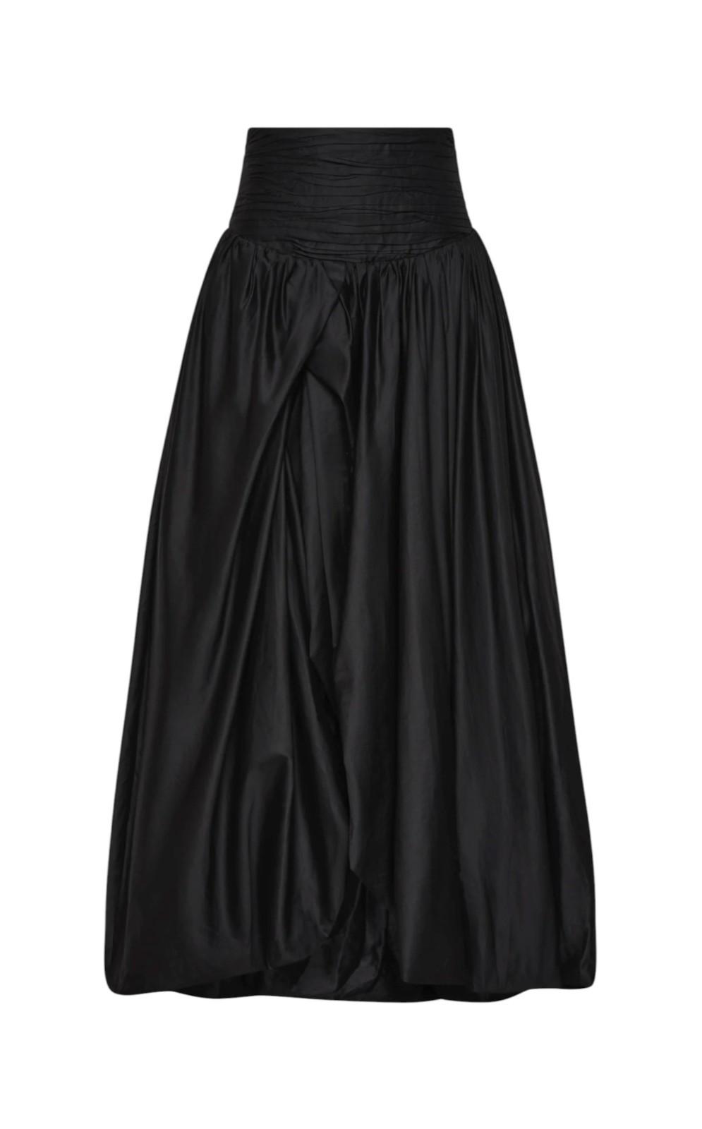 Aje Violette Bubble Hem Maxi Skirt | Black, Ruched Waist, Front Slit, Asymmetric