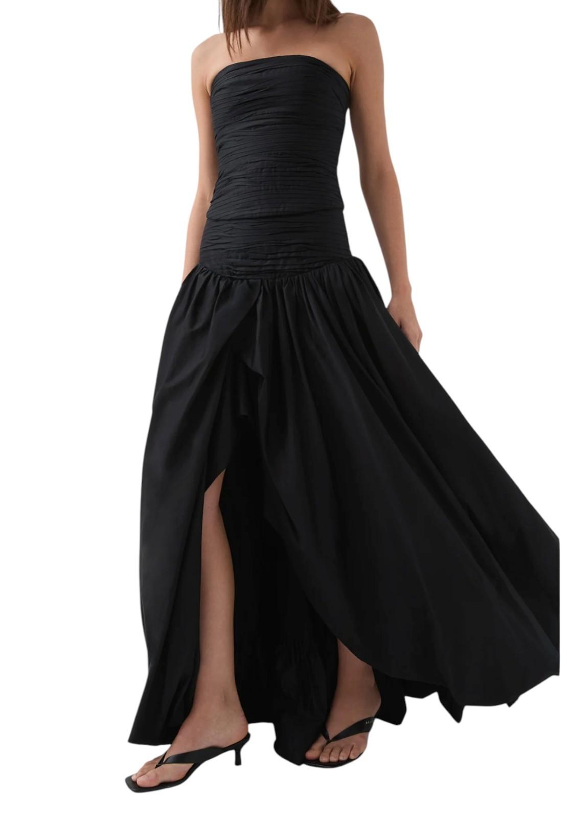 Aje Violette Bubble Hem Maxi Skirt | Black, Ruched Waist, Front Slit, Asymmetric
