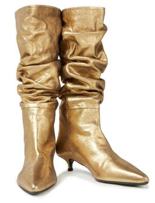 Zimmermann Metallic Kitten Heel Bootie | Gold, Shuffle Boot, Leather, Made Italy