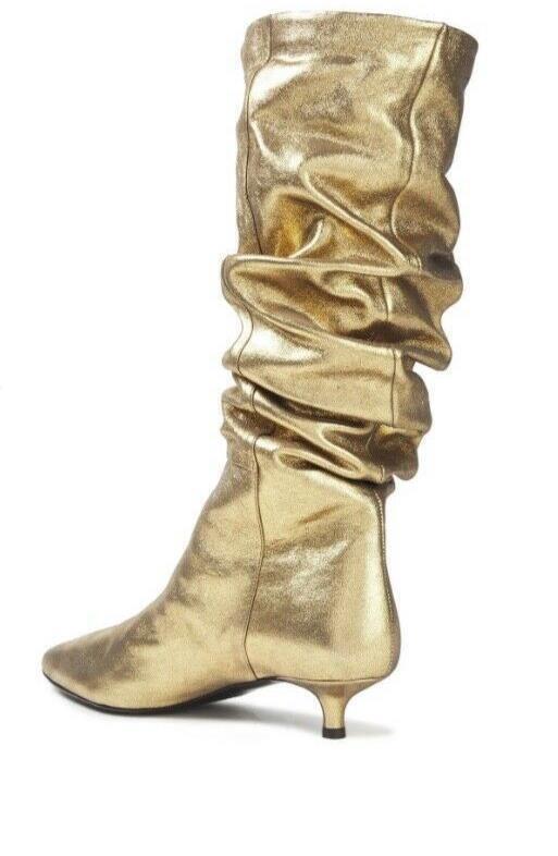 Zimmermann Metallic Kitten Heel Bootie | Gold, Shuffle Boot, Leather, Made Italy