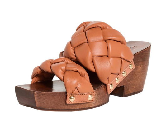 Zimmermann Braided Nappa Clog | Tan/Brown, Soft Leather/Wood, Wedge Sandals