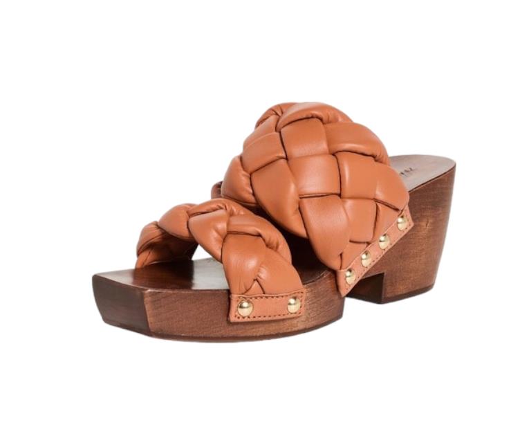 Zimmermann Braided Nappa Clog | Tan/Brown, Soft Leather/Wood, Wedge Sandals