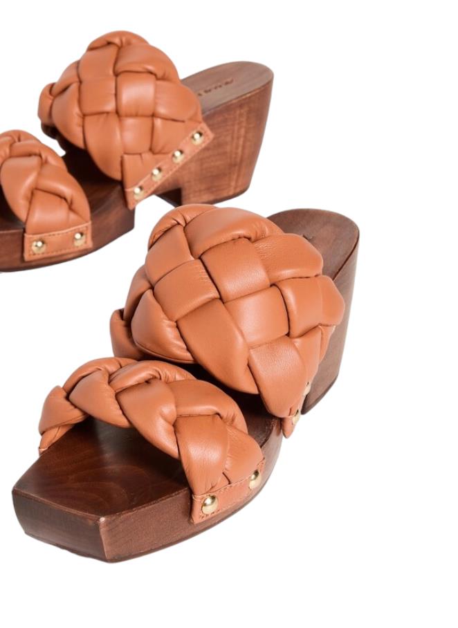 Zimmermann Braided Nappa Clog | Tan/Brown, Soft Leather/Wood, Wedge Sandals