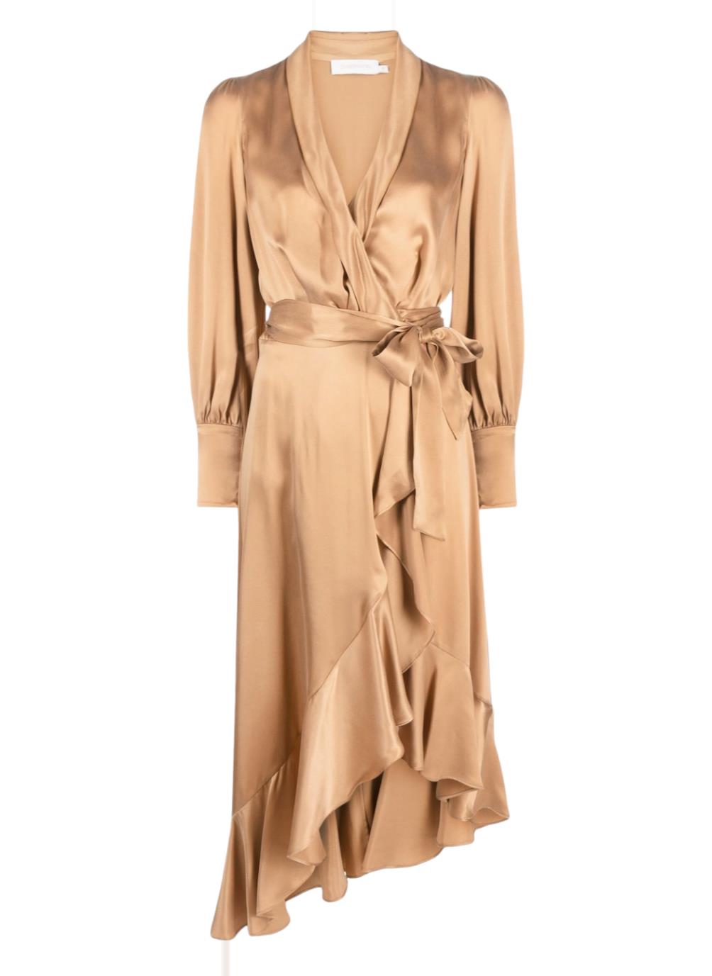 Zimmermann Silk Wrap Midi Dress | Sand/Beige/Champagne, Silk Cocktail, Dolman