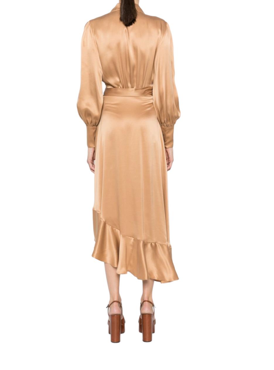 Zimmermann Silk Wrap Midi Dress | Sand/Beige/Champagne, Silk Cocktail, Dolman