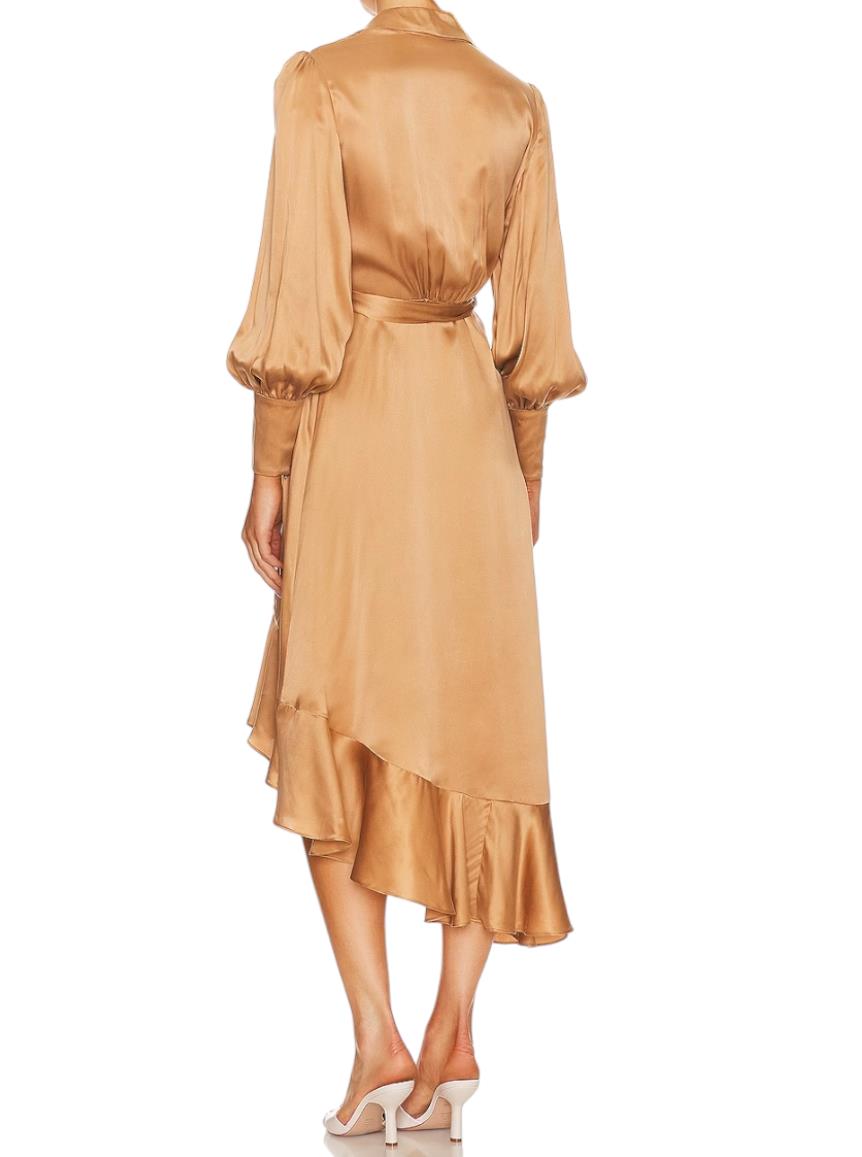 Zimmermann Silk Wrap Midi Dress | Sand/Beige/Champagne, Silk Cocktail, Dolman