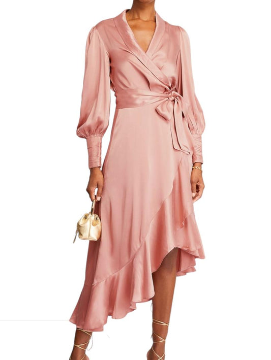 Zimmermann Silk Wrap Midi Dress | Dusty Pale Pink, Silk Cocktail, Dolman Sleeves