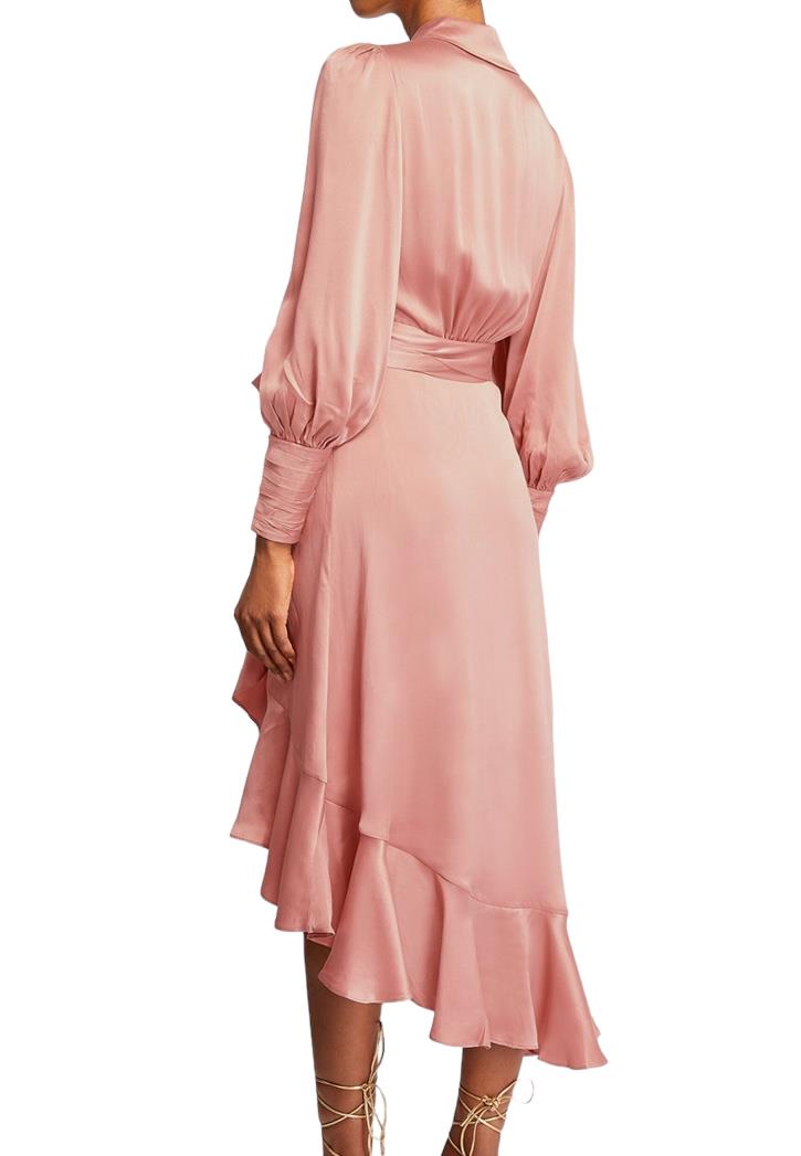 Zimmermann Silk Wrap Midi Dress | Dusty Pale Pink, Silk Cocktail, Dolman Sleeves