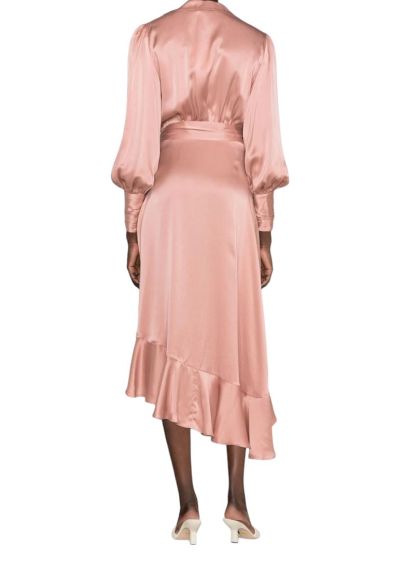 Zimmermann Silk Wrap Midi Dress | Dusty Pale Pink, Silk Cocktail, Dolman Sleeves