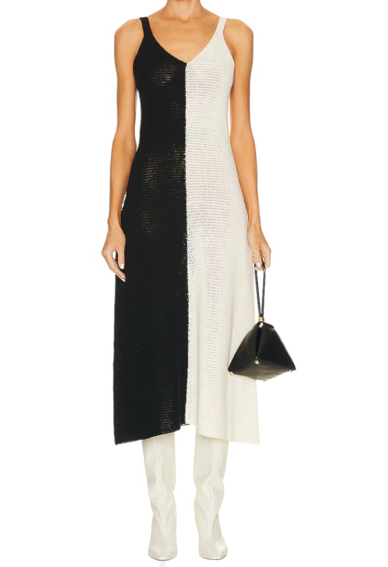 Zimmermann Clover Crochet Midi Dress | VNeck, Black/White, Knitted, Colour Block