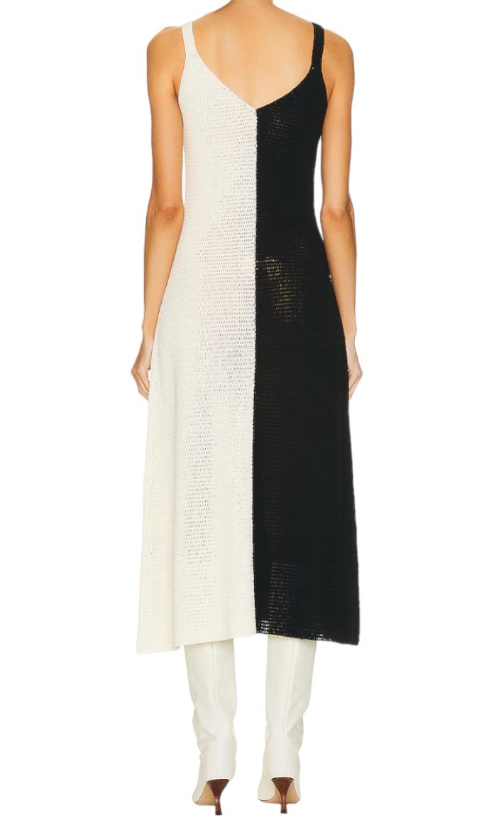 Zimmermann Clover Crochet Midi Dress | VNeck, Black/White, Knitted, Colour Block