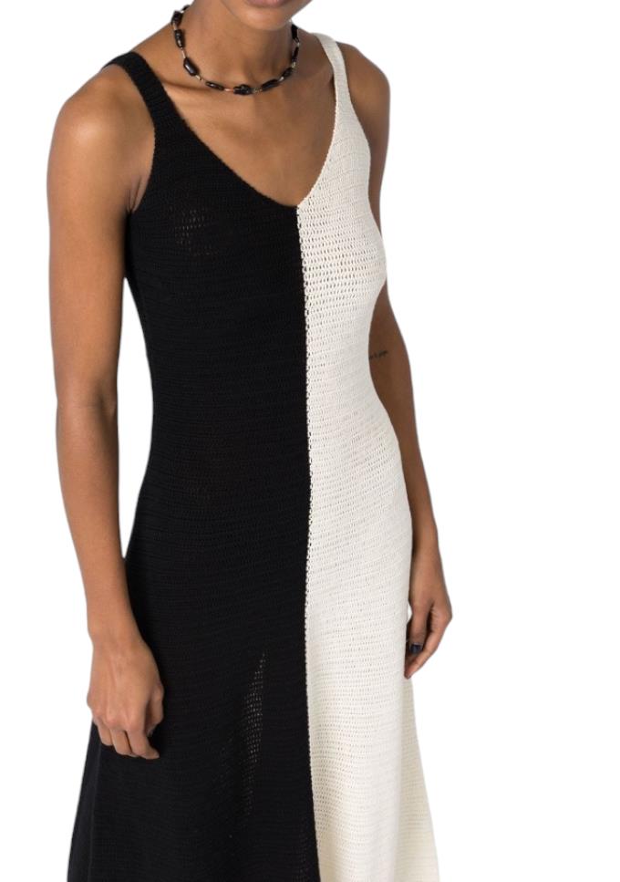 Zimmermann Clover Crochet Midi Dress | VNeck, Black/White, Knitted, Colour Block