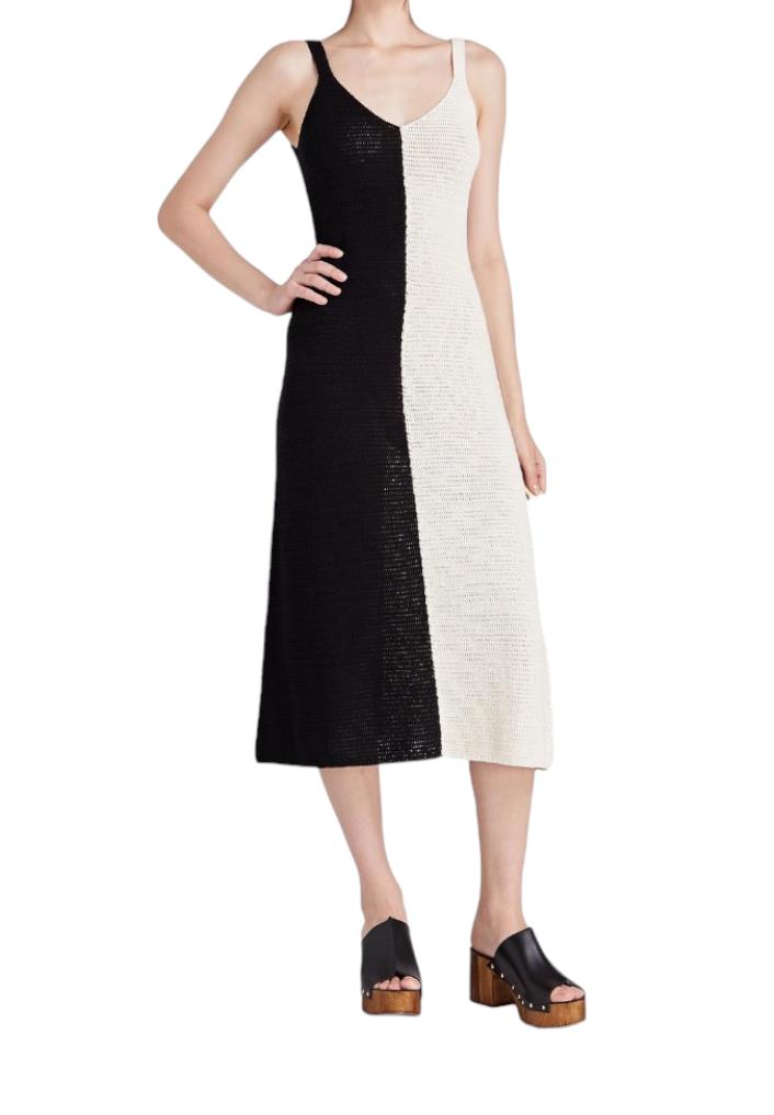 Zimmermann Clover Crochet Midi Dress | VNeck, Black/White, Knitted, Colour Block
