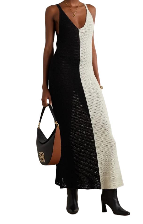 Zimmermann Clover Crochet Midi Dress | VNeck, Black/White, Knitted, Colour Block