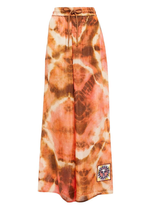 Zimmermann Vacay Relaxed Pant | High Waist, Red/Brown Tie Dye, Silk, Drawstring