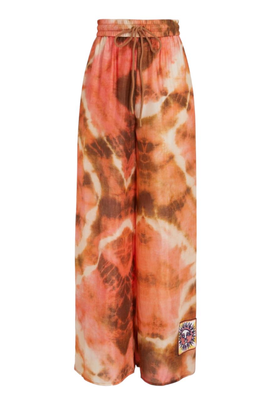 Zimmermann Vacay Relaxed Pant | High Waist, Red/Brown Tie Dye, Silk, Drawstring