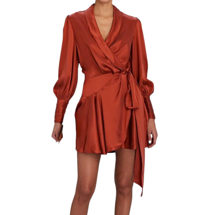 Zimmermann Silk Wrap Mini Dress | Pumpkin/Red, Silk, Cocktail, Dolman Sleeves